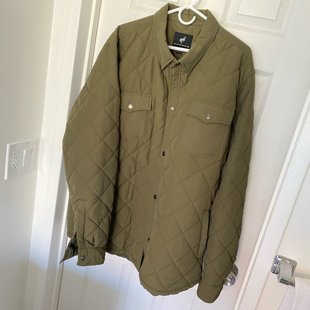 Ford Bronco Men’s Quilted Shirt Jacket in Olive, Size 3XL